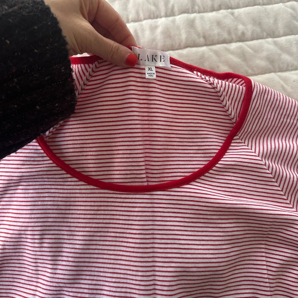 Lake Pajamas red and white striped long sleeve pjs size XL - Picture 3 of 4